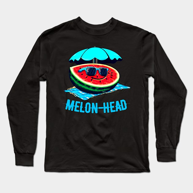 Melon-Head Funny A smiling slice of watermelon on a beach towel with sunglasses Long Sleeve T-Shirt by T-shirt US